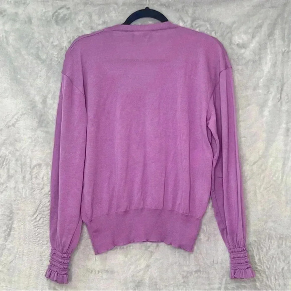 BOUTIQUE MOSCHINO Wool sweater V-Neck Smocked Cuff Slightly Loose Fit  Lila Sz L - Picture 5 of 13